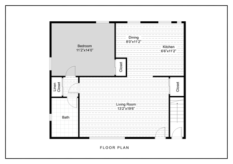 Floor plan for 1 bed, 1 bath, 700 sqft